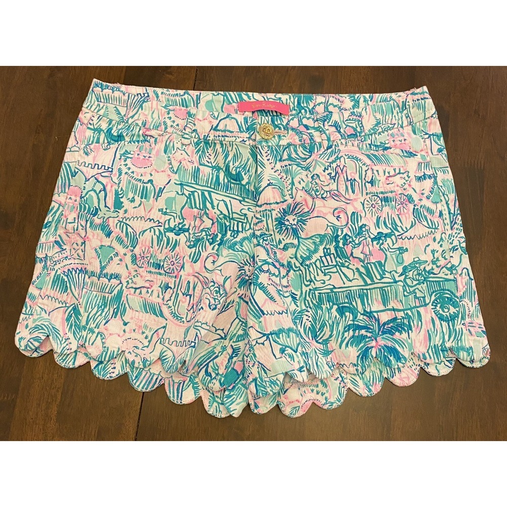 Lilly Pulitzer Buttercup Shorts Size 6 Scallop Detail Pockets Pink Green Cotton